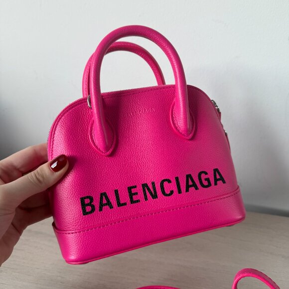 NWT Balenciaga XXS Ville Top Handle Bag Grained Calfskin Leather In Fuchsia - Picture 4 of 10